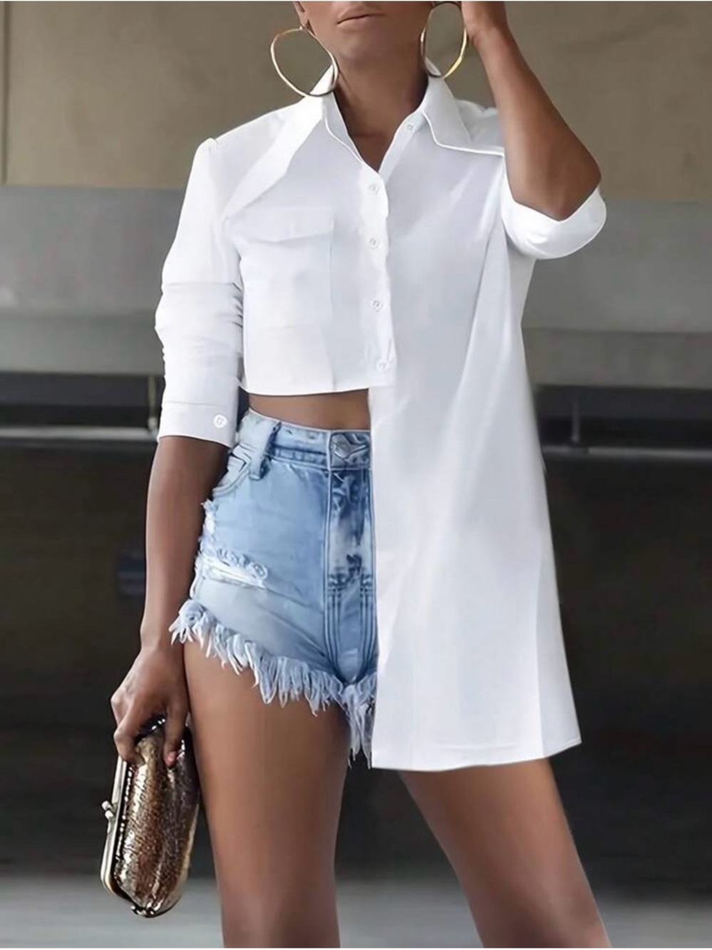 Asymmetric White Button-Up Shirt - Picture 3 of 3